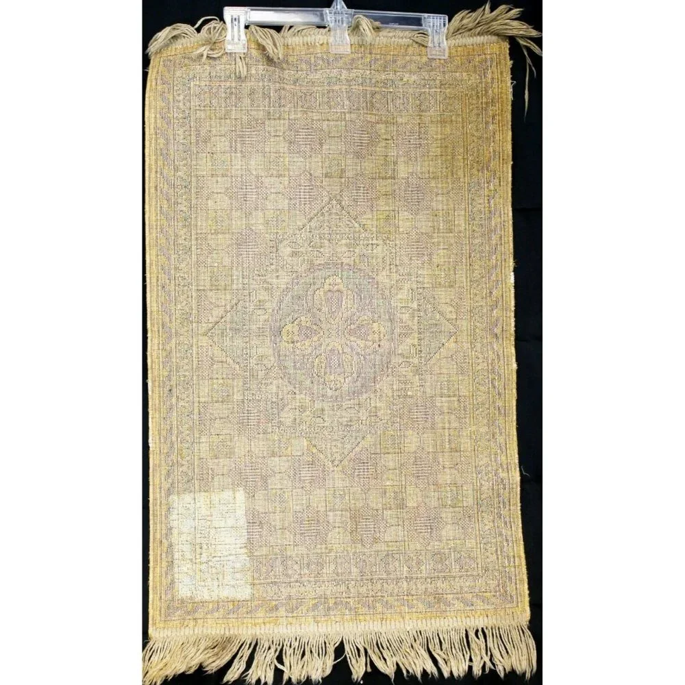 Prayer Rug Long Brown Rectangle Muslim Middle East Wall Hanging Fringe Velour